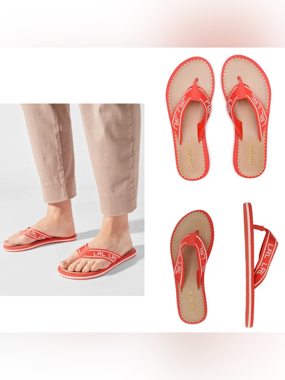 LAUREN RALPH LAUREN Women's Roxxy Webbed Logo Vacation Flip Flop Summer Beach 11